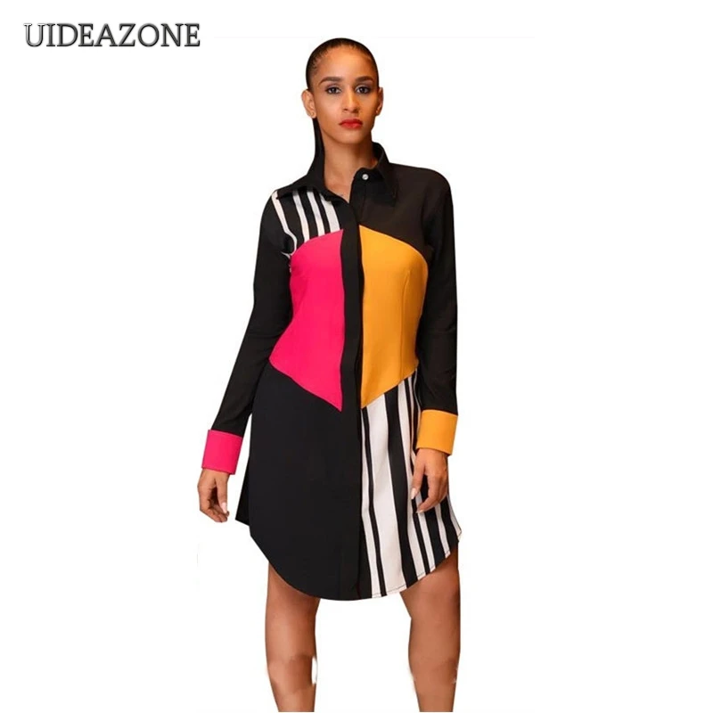 Женское платье контрастных цветов UIDEAZONE в полоску стиле пэчворк с длинным