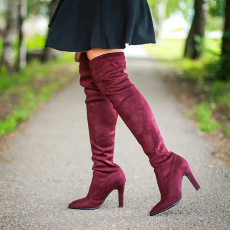 RIZABINA Autumn Winter Women Boots Long Stretch Slim Thigh High Boots Fashion Over The Knee Boots High Heels Shoes Size 34-43