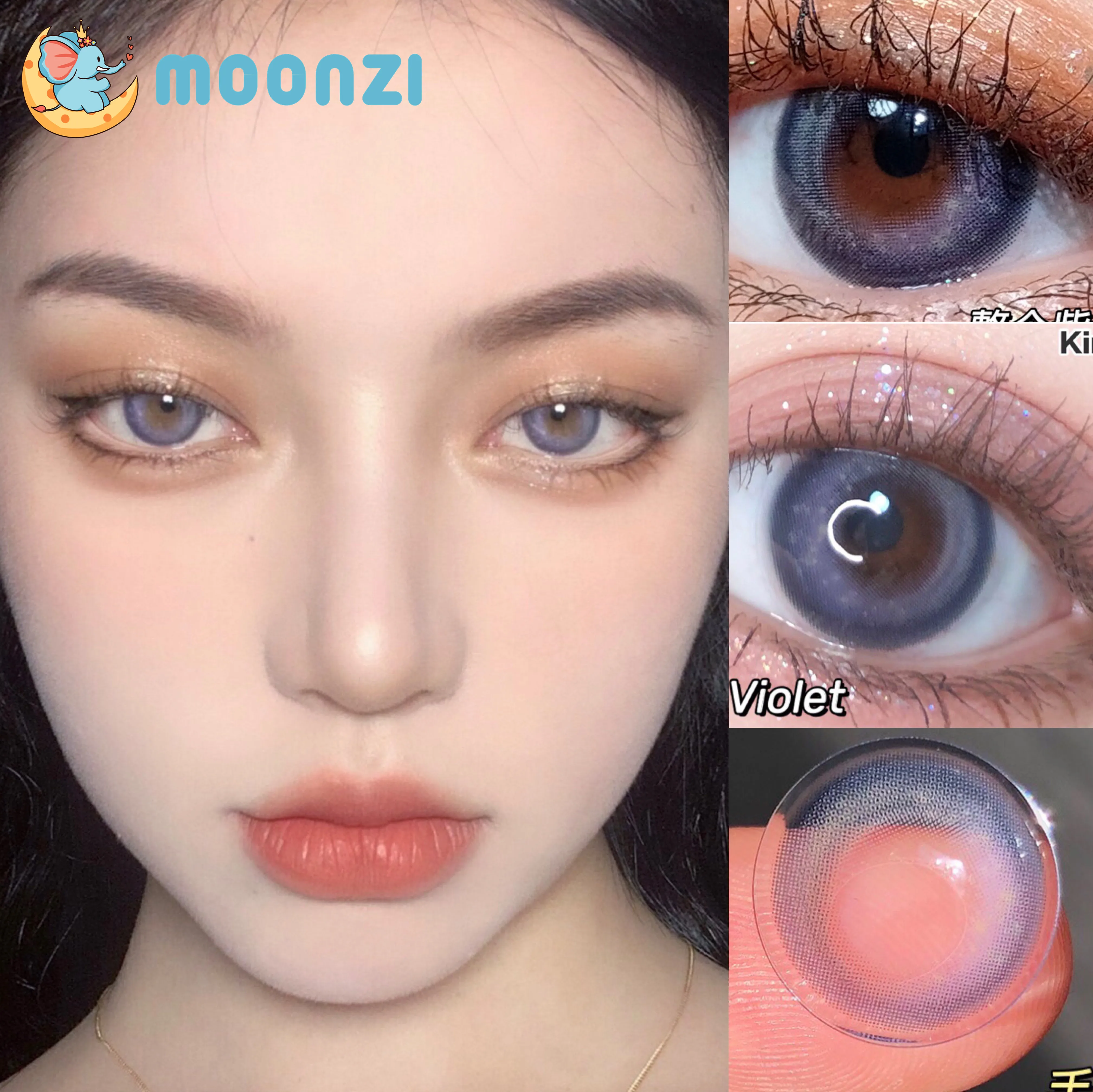 

MOONZI Venus gray violet big Beautiful Pupil contact lens Colored Contact Lenses for eyes yearly degrees Myopia prescription