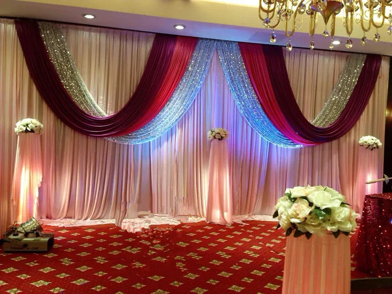 

10ft*30ft (3m*6m)wedding backdrop curtain wedding drapes backdrop with sequin swag for event party banquet stage background