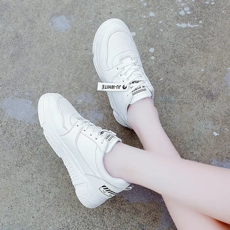 

2021 Fashion Spring New Women's Shoes Lace-Up PU Solid Thick Sole Running Casual Breathable Vulcanize Shoe Woman Tenis Feminino