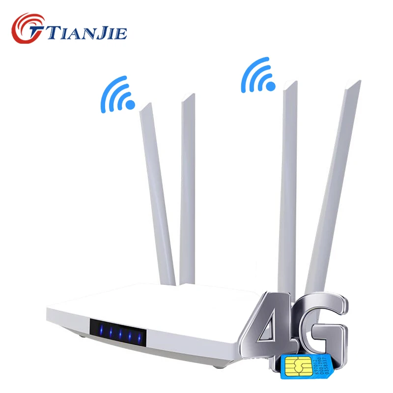 

TIANJIE 4G LTE Cat4 WIFI Modem Sim Card GSM Router Wireless Hotspot Home 300Mbps 2 RJ45 LAN WAN Port Indoor CPE 32 Users