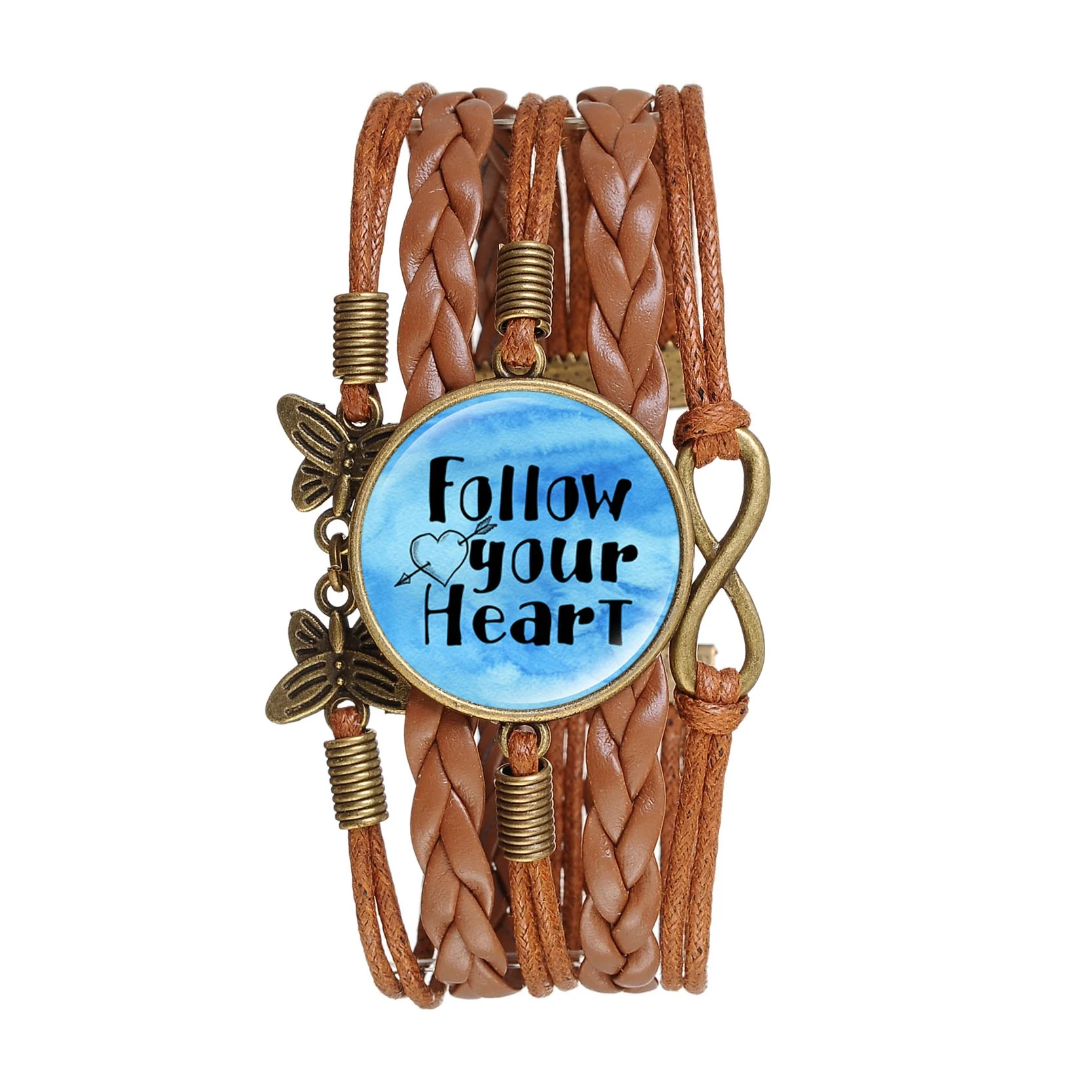 Женский кожаный браслет ручной работы коричневый с подвеской из закаленного