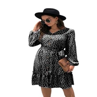 2022 high quality fashion womens autumn and winter new fashion long sleeved v neck lace up printed dress