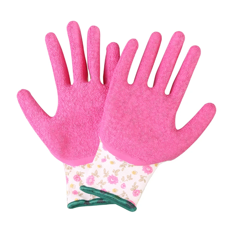 Women Gloves Work GMG Printed Polyester Shell Pink Latex Crinkle Coating Safety For Protective | Безопасность и защита