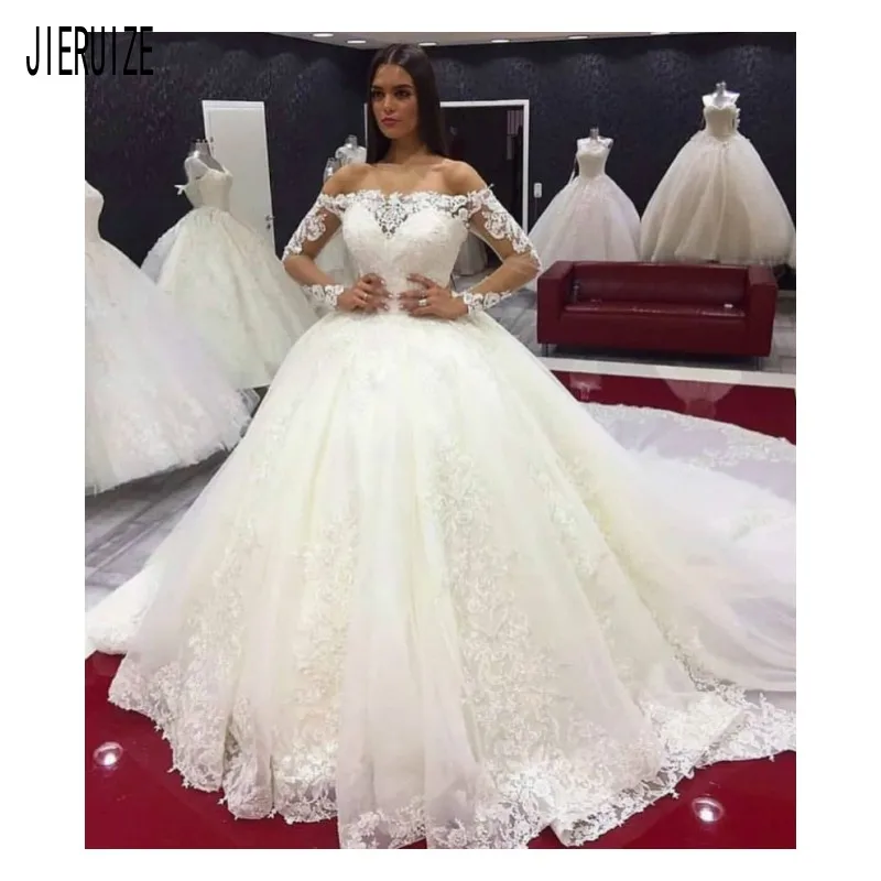Винтажное кружевное свадебное платье JIERUIZE с длинным рукавом бальное кружевной