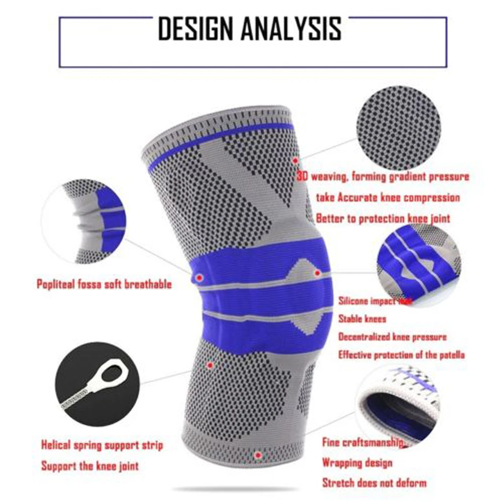 Silicone Spring Full Knee Brace Strap Patella Medial Support Strong Meniscus Compression Protection Sport Pads Running Basket  Спорт