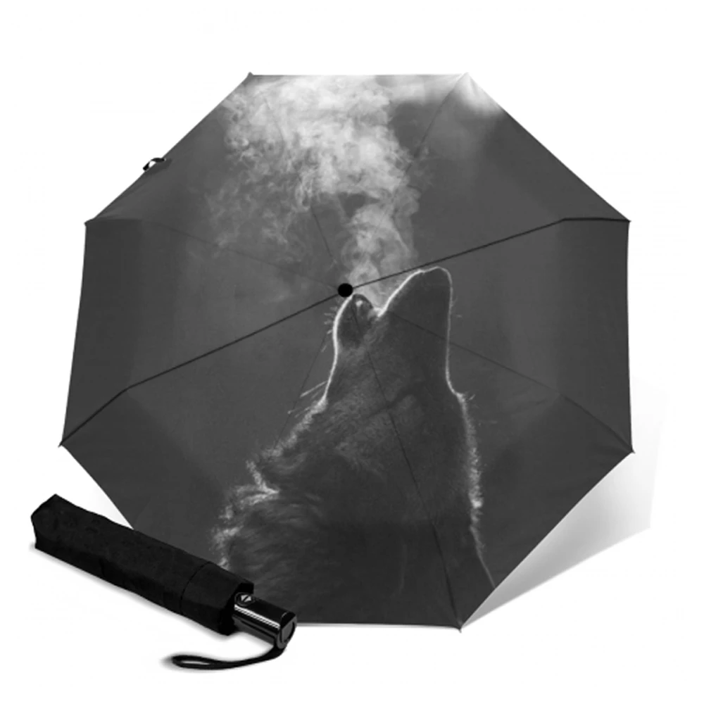 Auto Umbrella Windproof 3 Folding Outdoor Parasol Wolf Painting Frosted Handle Sun Rain Guarda Chuva Paragua Gear | Дом и сад