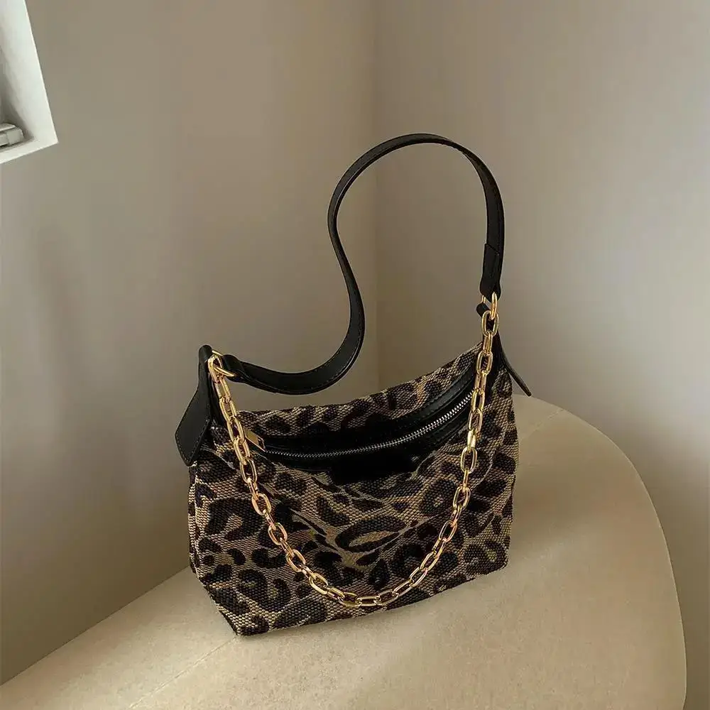 Leopard Print Tote Underarm Bag Luxury Brand Design Retro Chain Half moon Handbags Trendy Fashion Portable Shoulder Bags Women |