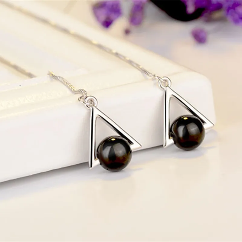 Женские Висячие серьги Kinitial с длинной цепочкой и кисточками из черного камня