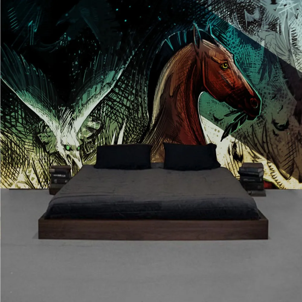 

Drop Shipping Custom 3D Wallpaper Creative Industrial Wind Eagle Running Horse Background WallPaper Mural Hall Wallpaper Design