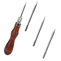 rorgeto leather sewing craft tool american 4 in 1 stitching lacing scratch wooden handle awl multifunctional hand sewing awl