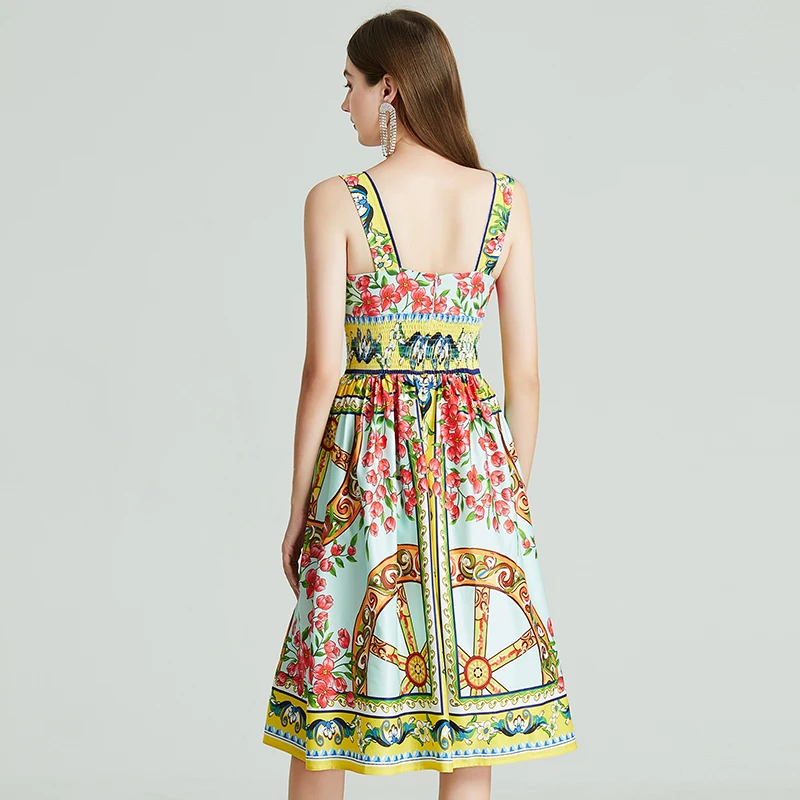 Женское хлопковое платье средней длины модельное на бретелях спагетти с