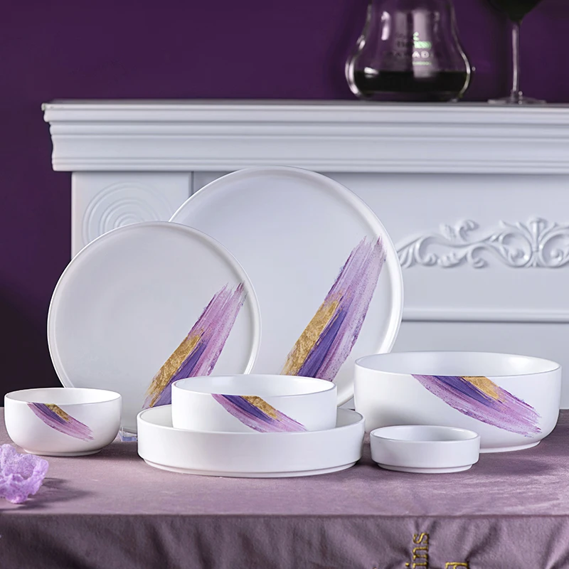 

1pc Selection Tableware Set Ins Household Soup Plate Deep Plate Flat Dish Round Ceramic Bowls Dessert Plate