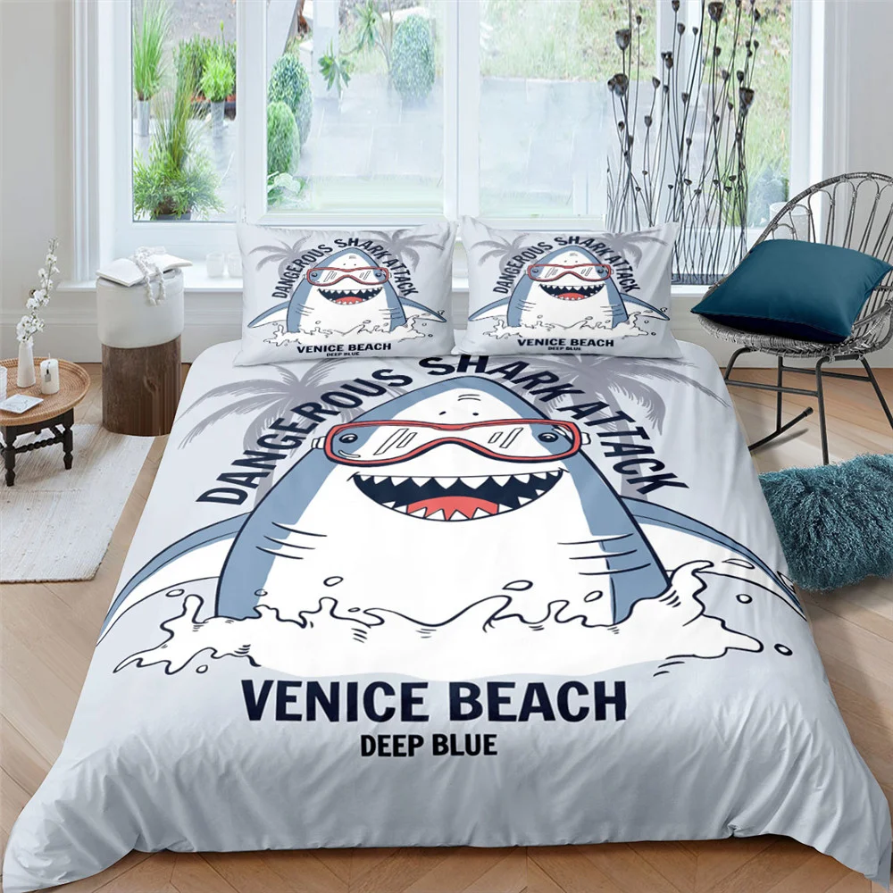 Милый комплект постельного белья с мультяшным изображением акулы Королевский