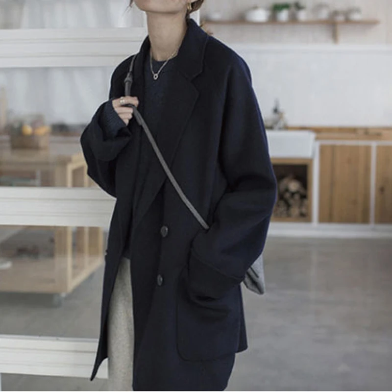 JUMPRS осенние женские Шерстяное пальто корейский модный свободный двубортный