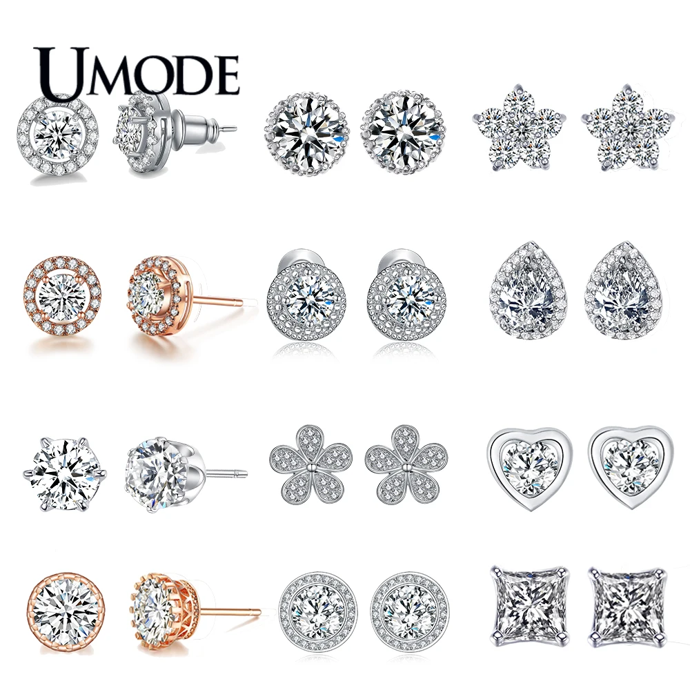 Модные серьги гвоздики UMODE с круглым сердцем из фианита кристаллами для женщин