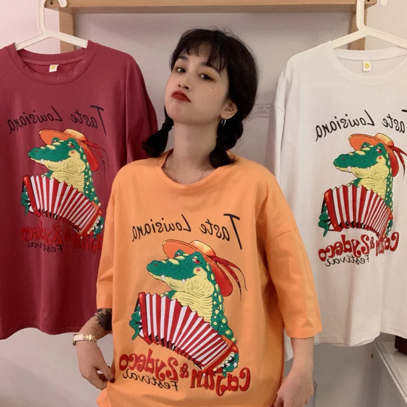 

Black Cute Graphic Oversize Ladies T-Shirt 2021 Summer Loose Short Sleeve Soft Cotton Plus Size Sweet College Style Casual Tees