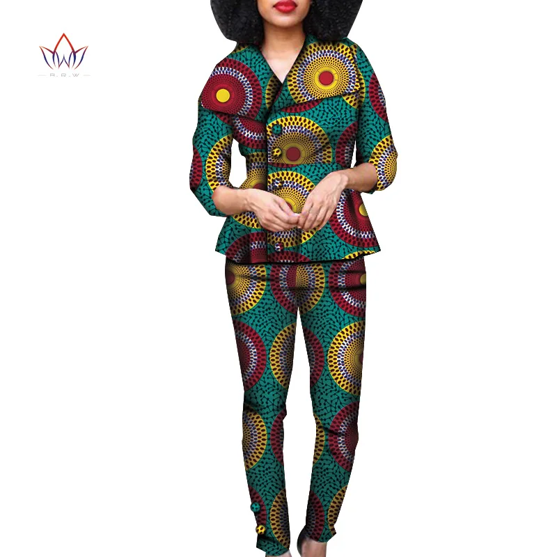 Autumn African Print 2 Piece Set For Women Spring Dashiki Pant and Crop Top Bazin Riche African Clothing for Lady WY7499