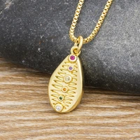 aibef simple vintage geometric copper crystal pendant necklace women gold metal bead charm female necklaces chain jewelry gifts
