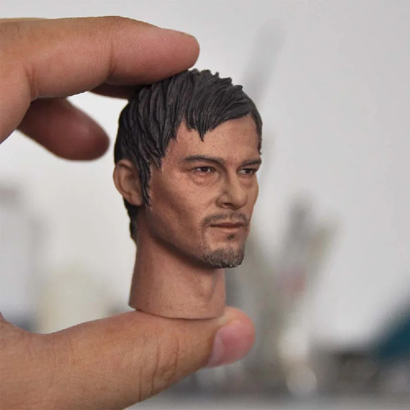 

1/6 Daryl Norman Reedus Head Sculpt PVC Male Head Carving Fit 12'' Soldier Black Action Figure Body