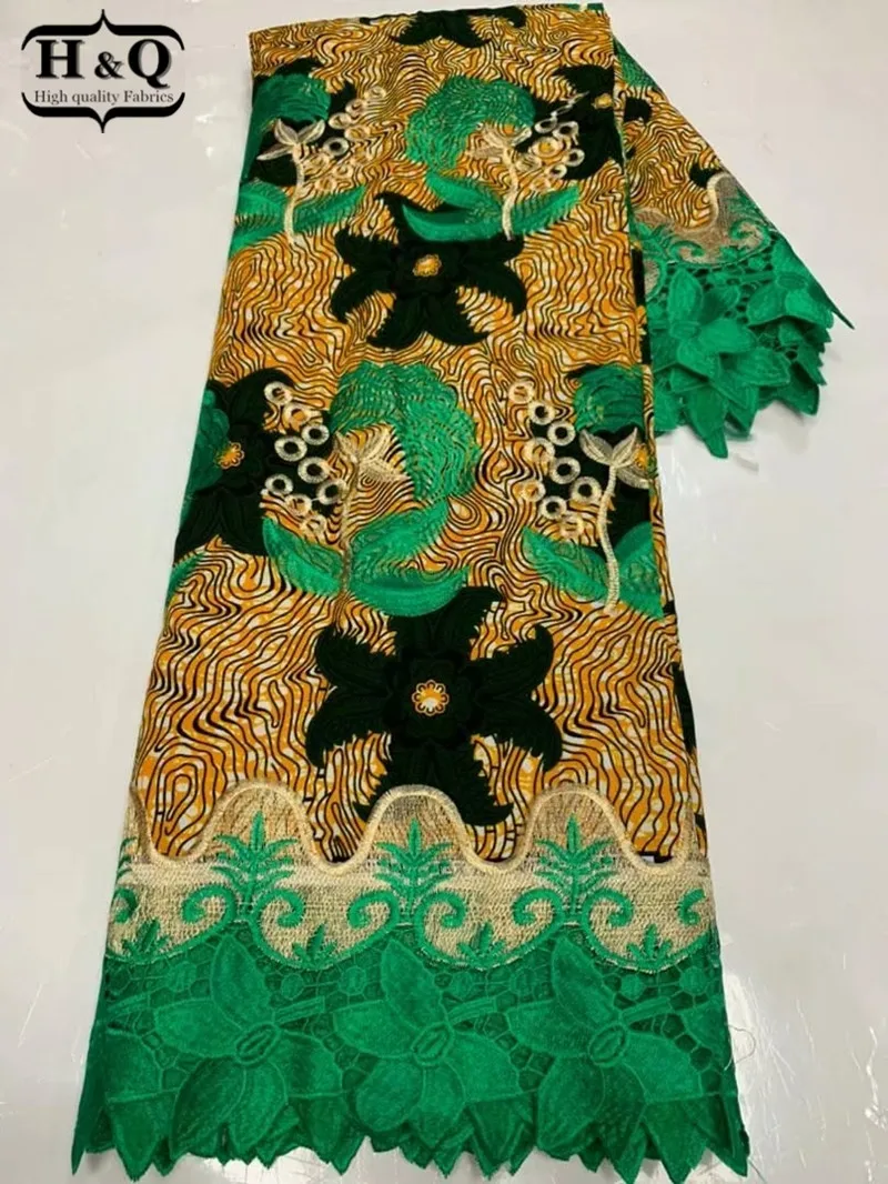 

H&Q fashion style wax fabric 100% cotton african wax fabric 6 yards nigerian lace fabric wax high quality 2021 for wedding H0409