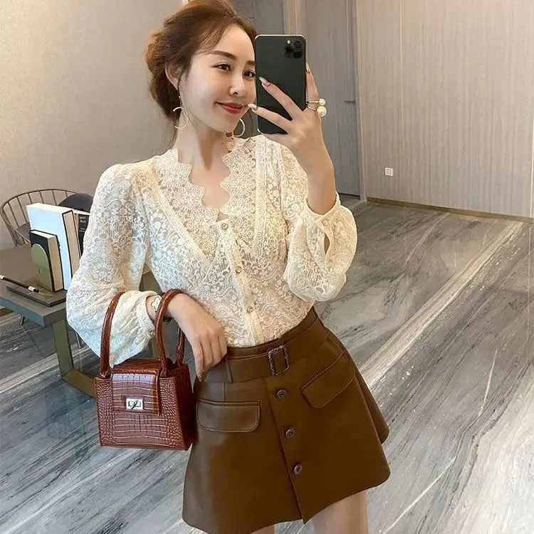 

Blouse Women Laugh Long Mouths Women Bladder Week Mouw Mesh Hollow Top Blouses
