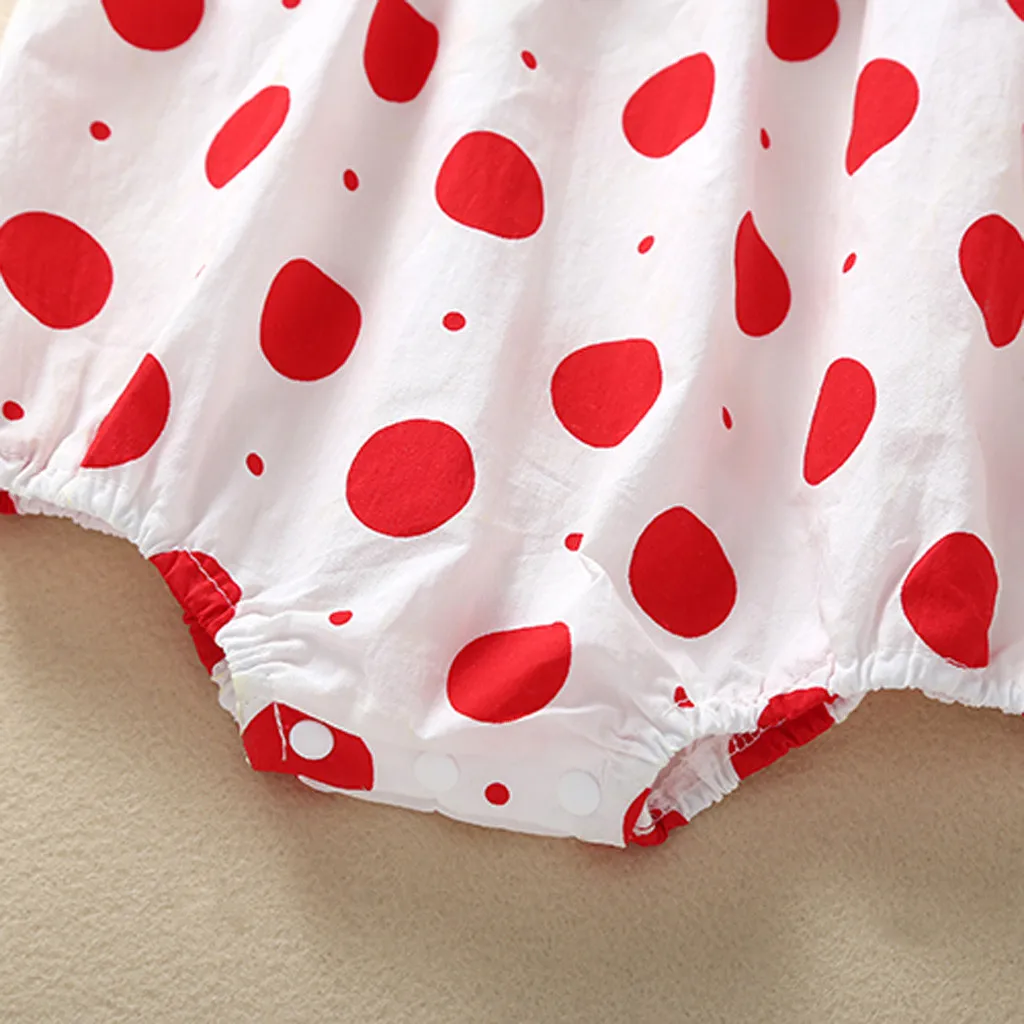

Newborn Romper Strawberry print Summer Infant Baby Girls Dots Bodysuit Sunhat Jumpsuit Pullover Comfortable Clothes