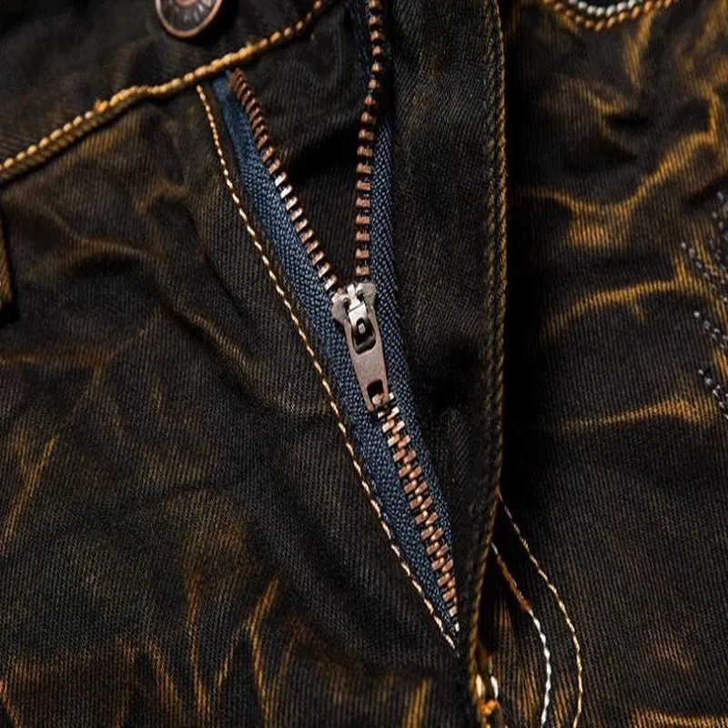 

Vintage 2021 Mens Clothing Skinny Hole Ripped Biker Jeans Homme Male Casual Slim Straight Denim Pants Long Trousers Men