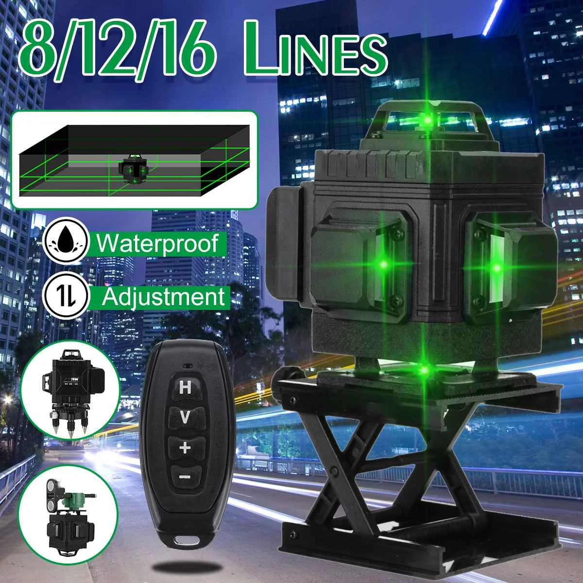

16 Lines 4D Laser Level Level Self-Leveling 360 Horizontal And Vertical Cross Super Powerful Green Laser Level Remote Control
