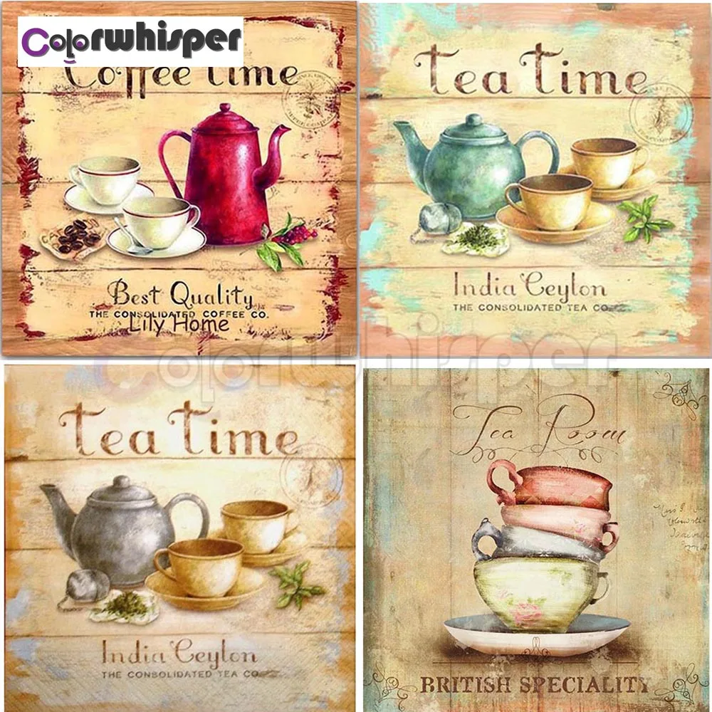Алмазная картина полностью квадратная/круглая дрель кофейное время чая 5D Daimond