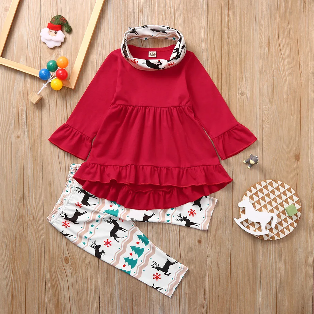 Платье с расклешенными рукавами для маленьких девочек + штаны принтом