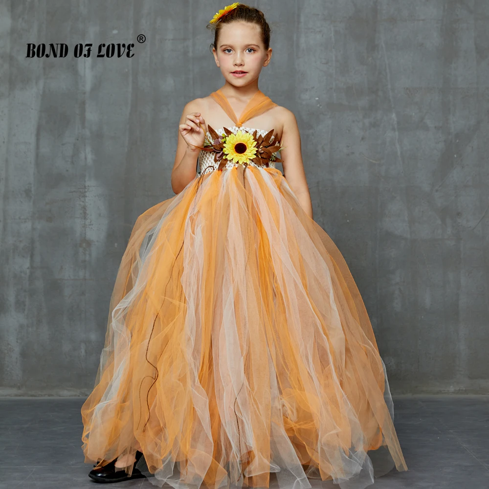 

Children Clothing Sunflower style Girls Tutu Dress with Hairpin Girls Costume for Kids Party Dress