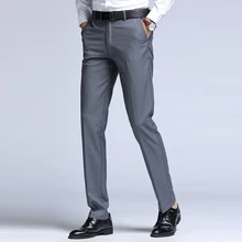 2021 Summer Men's Suit Pants Solid Color Straight Formal Trousers With Button Slim Fit Business Casual Suit Pants Man (2)
