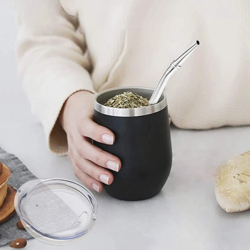 

Double-Wall Stainless Yerba Gourd Mate Tea Set Water Mate Tea Cup with Lid Spoon Straw Bombilla Head Filter Brush