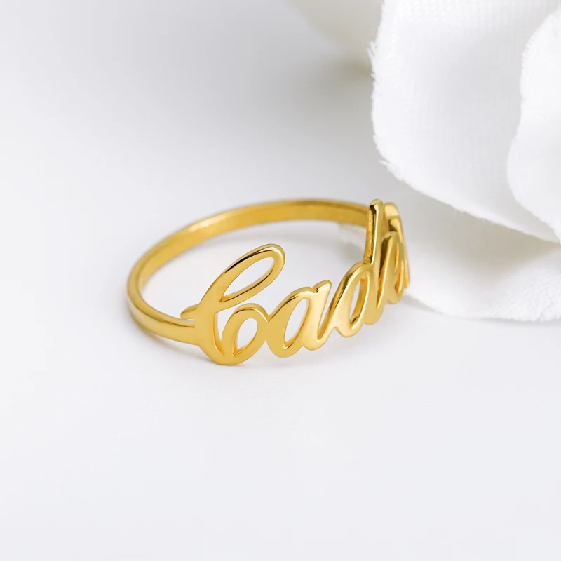 Изготовленный На Заказ розово золотистый и черный стекируемые имя кольцо для