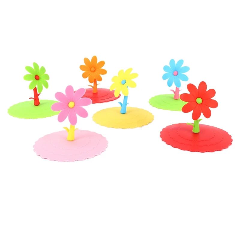 

6 Pcs Sun Flower Silicone Cup Cover For Hot And Cold Drink, Cup Lid Anti-Dust Leak-Proof And Non-Toxic