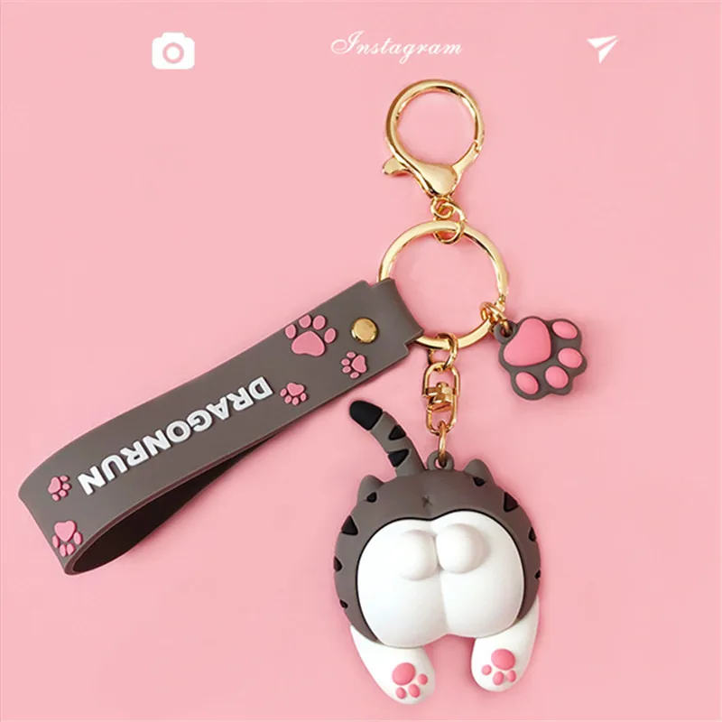 Брелок для ключей с милым котом и ягодицами милый мультяшный автомобильный