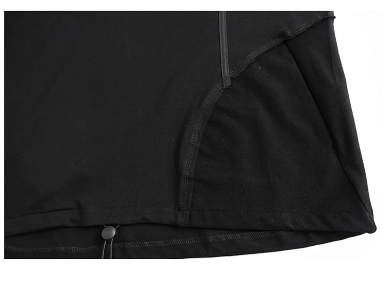 

[EAM] Women Black Causal Spliced Pockets Drawstring T-shirt New Round Neck Long Sleeve Fashion Tide Spring Autumn 2021 1DD8249