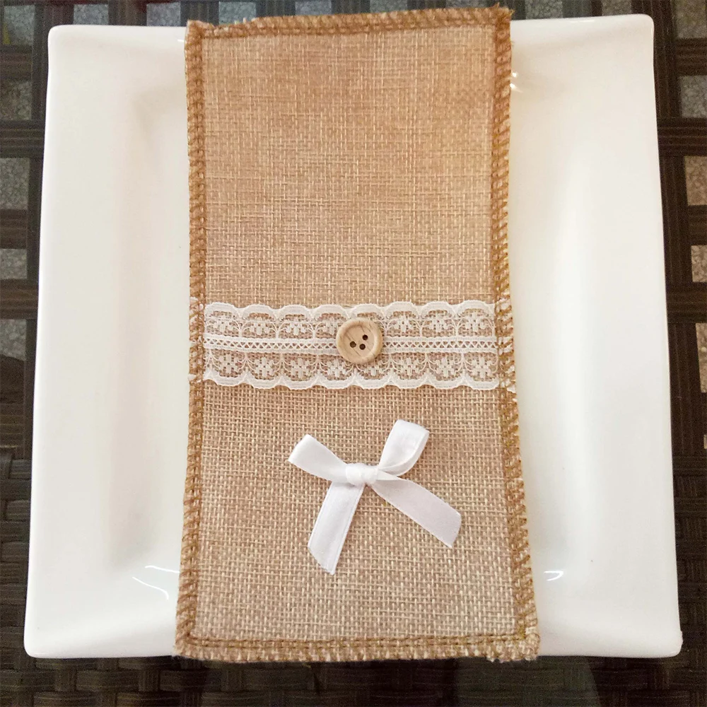1/2/4/6/10PCS Christmas Linen Lace Embellished Tableware Silverwaser Holder Dinner Table Decoration Knife And Fork Cover 20x10cm | Дом и сад