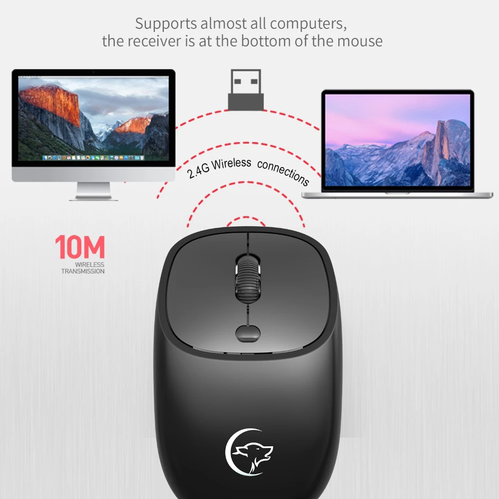 

G850 2.4GHz Wireless Mouse 2400DPI Optical Mouse With USB Receiver Charging Cable Mute Ergonomic Mice