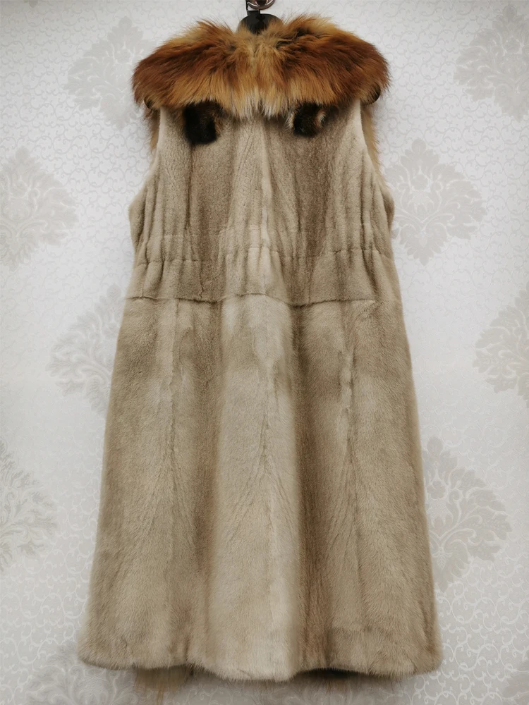women's real mink Vest + Red Fox Fashion vest full leather natural mink jacket sleeveless women's winter coat real fur coat