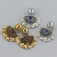 luxury vintage boho metal pearls beads drop earrings for women kolczyki crystal statement earring bridal indian wedding jewelry