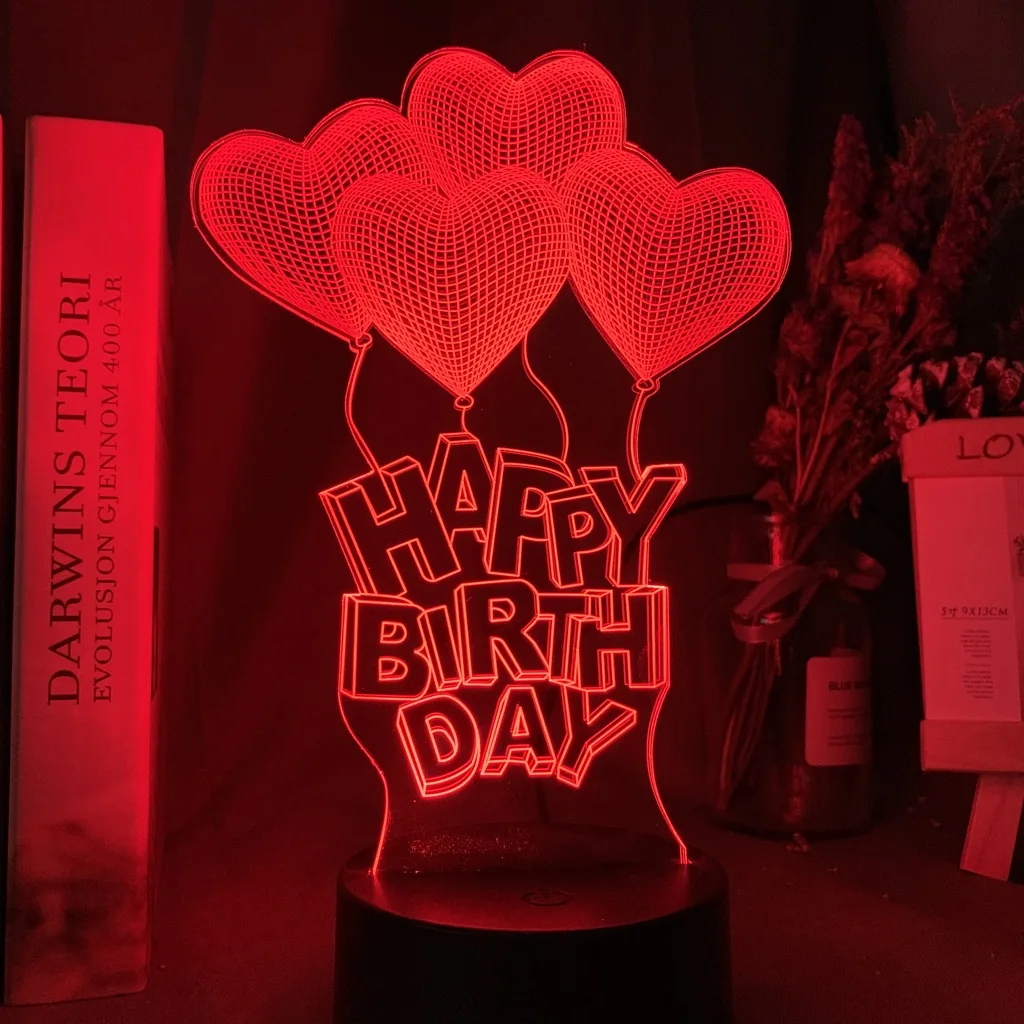 Светодиодный Ночной светильник в форме сердца с изображением воздушных шаров