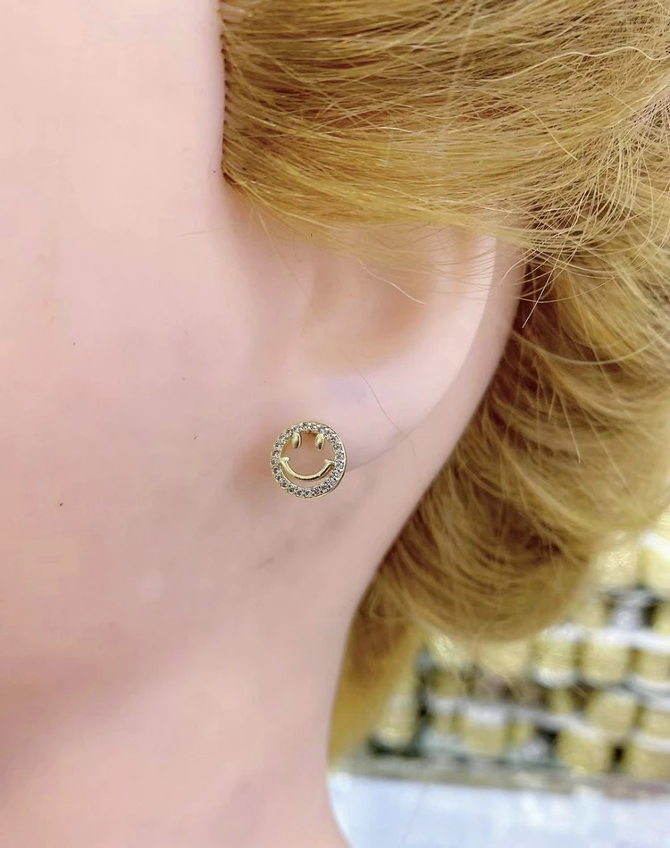 

10Pairs, Fashion Lovely Hollow Smile Smiley Face Shaped Gold Plated Micro Pave Zircon Jewelry Earrings for Women