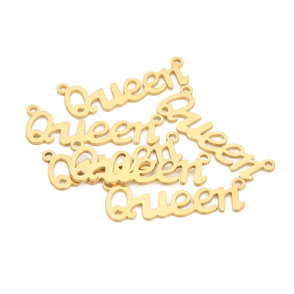 

5 шт., нержавеющая сталь, золотой тон, королева, слово, шарм, подходит, ручная работа, королева, ожерелье, сделай сам, ювелирные изделия, фурнит...