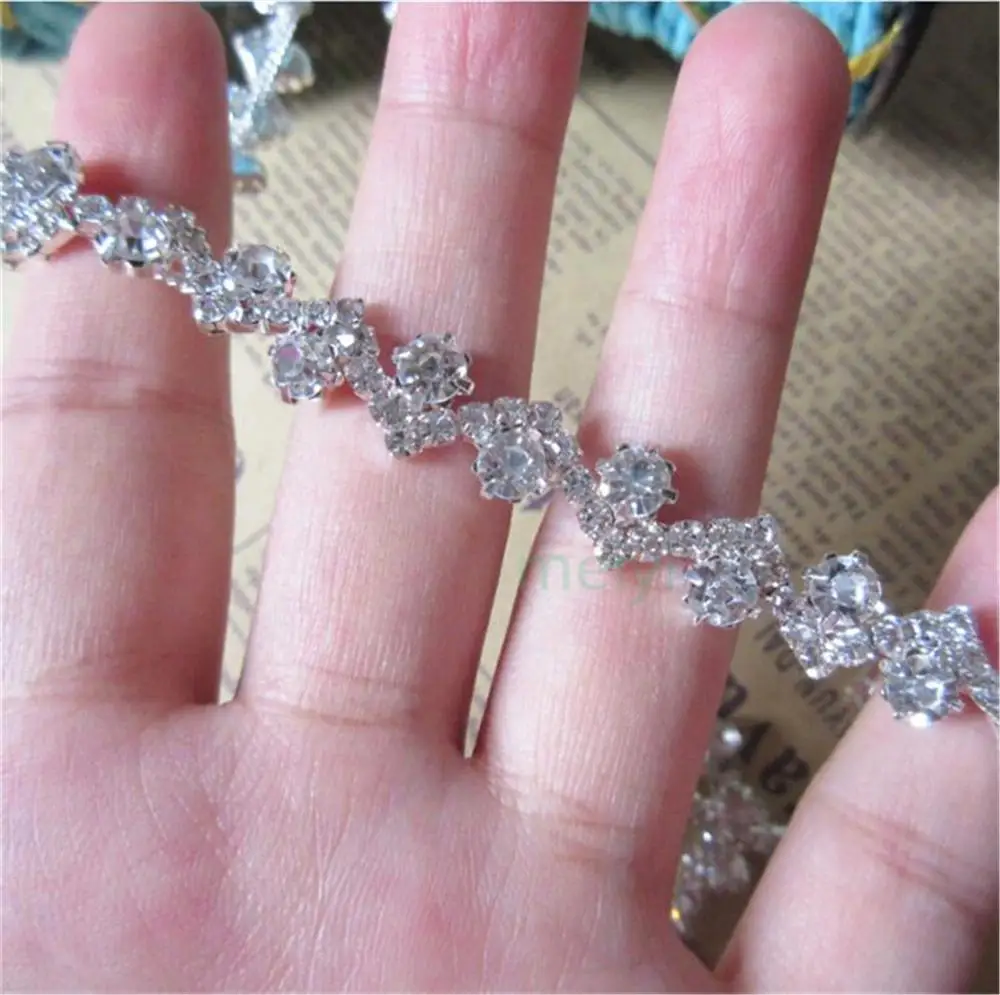 1 ярд цепь со стразами отделка Ленточные серебро Аппликация аксессуары для волос