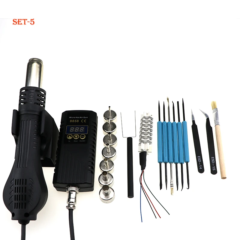 SET-5 Паяльная станция BGA 8858 портативная фена для горячего воздуха 220 В с вилкой ЕС ручная Тепловая пушка со сварочным паяльником Инструменты для ремонта - Цвет: SET-5