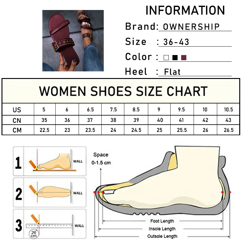 

Women Rivet Buckle Slippers Female Square Toe Slides Ladies Casual Flats 2021 New Summer Beach Shoes Woman Footwear Plus Size