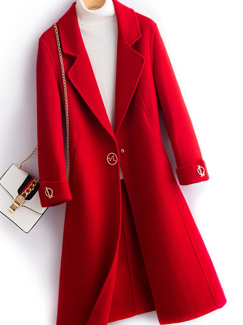 

2021 pure wool double-sided coat women's long slim coat shows high size wool and thin coat